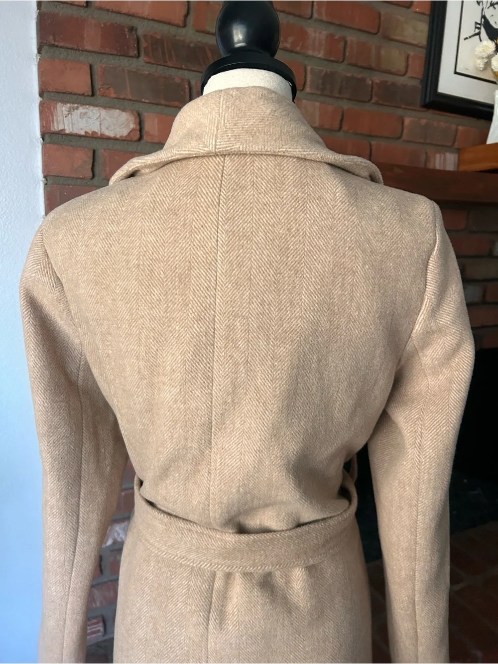 Rachel Parcell Herringbone Long Wool Blend Wrap Coat in Tan Sz S - Picture 7 of 11